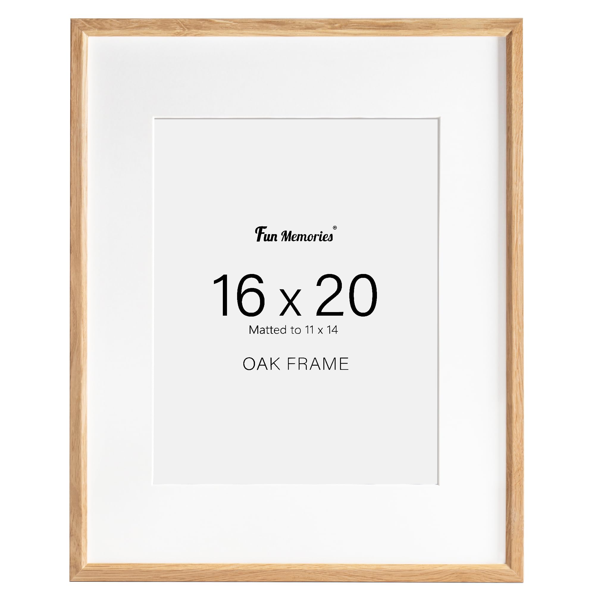 Fun Memories 16x20 Picture Frame, Solid Oak Wood Poster Frames, Modern Photo Frame for Wall 16x20 with 11x14 Mat, High Definition Plexiglass & Wall Hook Included (Beige, 1 Pack)