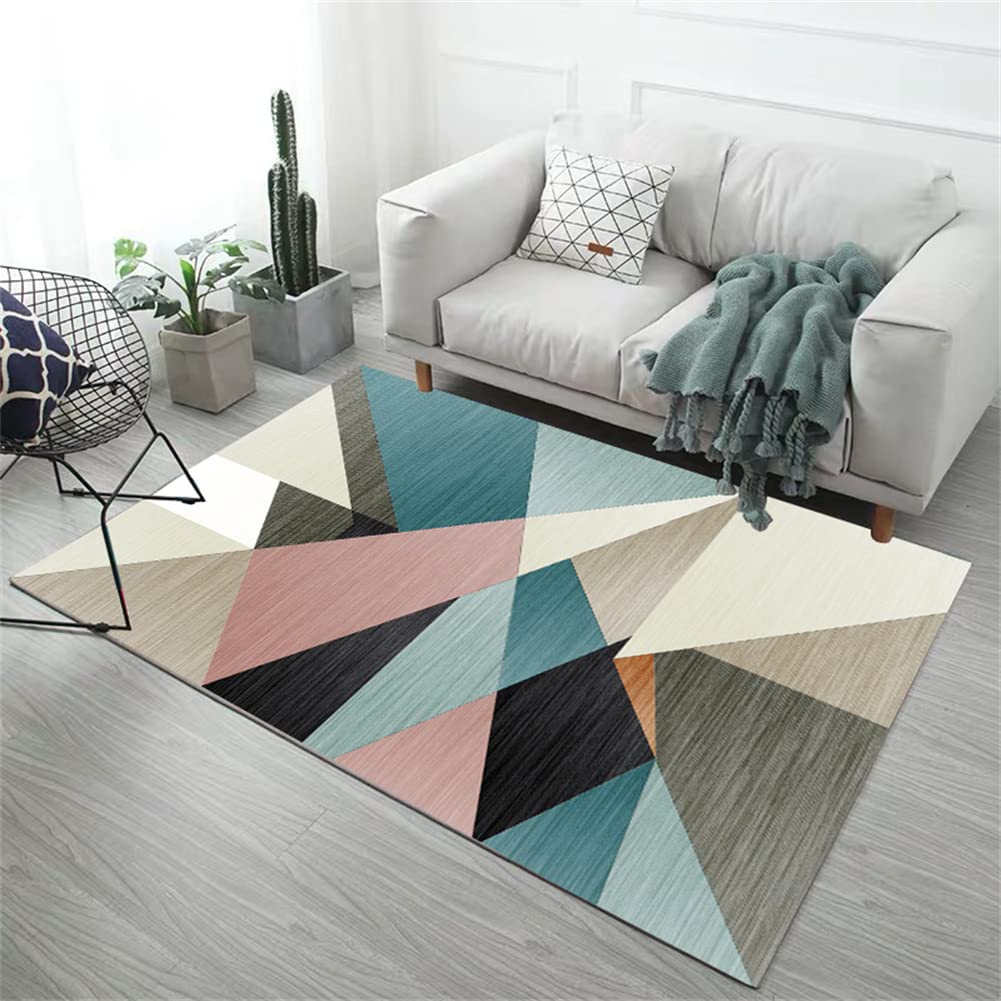 Tapis poil ras antidérapant et lavable en géométrie 3D