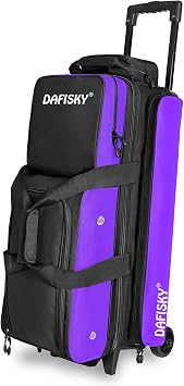 DAFISKY 3 Ball Bowling Bags, Roller Bowling Bag with Retractable Handle | Multiple Pockets Three Bowling Bags with Wheels for Bowling Accessories, Wear-resistant Fabric
