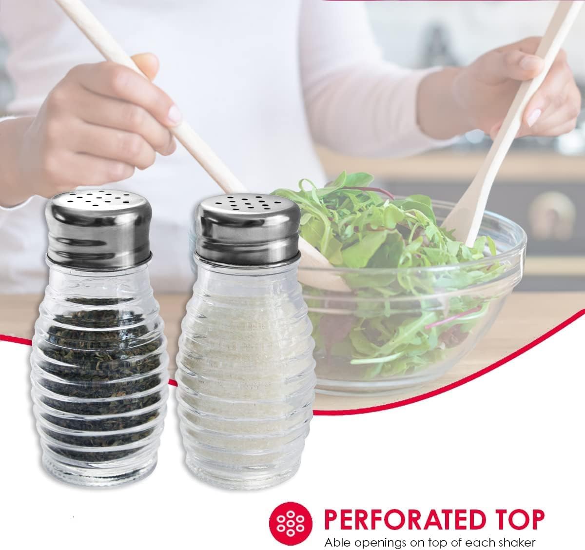 Beehive-Style Glass Salt and Pepper Shakers (Silver), By Home Basics | 2 Piece Shakers for Salt, Pepper, Cumin, Cinnamon, Paprika, and More | Easy Screw On Lids