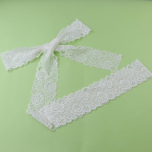 Miniatura 3 de Duuclume Tela de encaje vintage de 2.4 pulgadas x 5 yardas, ribete de encaje blanco para costura, cinta de encaje elástica, perfecta para