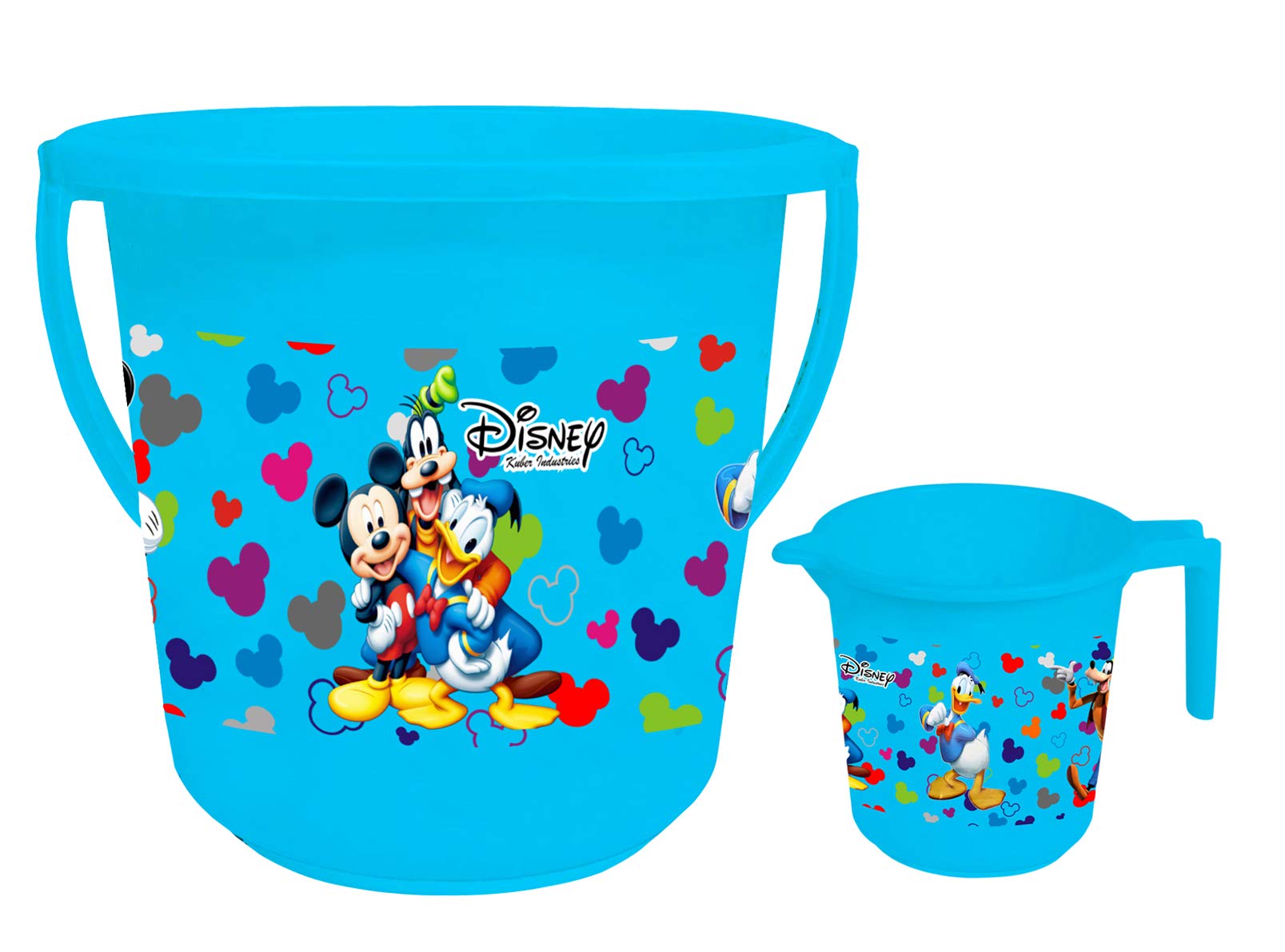 Kuber Industries Disney Team Mickey Print 2 Pieces Unbreakable Virgin Plastic Bathroom Bucket with Mug Set- Blue, (1 Pc 16 LTR Bucket & 1 Pc 500 ML Mug) -HS_35_KUBMARTS17489