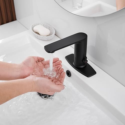 Miniatura 6 de BWE Grifo con sensor negro sin contacto comercial automático con movimiento manos libres para baño y cocina con caja de control y grifo mezclador de