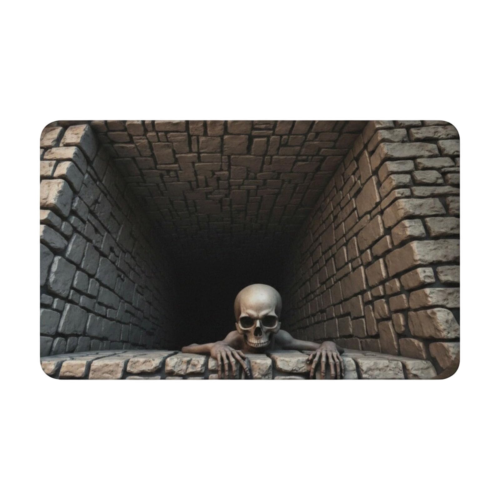 Halloween Decorative Doormat, 3D Skeleton Brick Pit Optical Illusion Spooky Floor Mat Rug Carpet Visual Hole Design for Front Entryway Space Bedroom Outdoor Entrance Welcome Home Party Decor