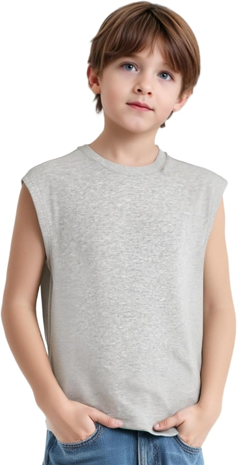 Jugaoge Kids Boys Cotton Soft Tank Tops Sleeveless Crewneck Athletic Workout Tee Tops Basic Solid Undershirts