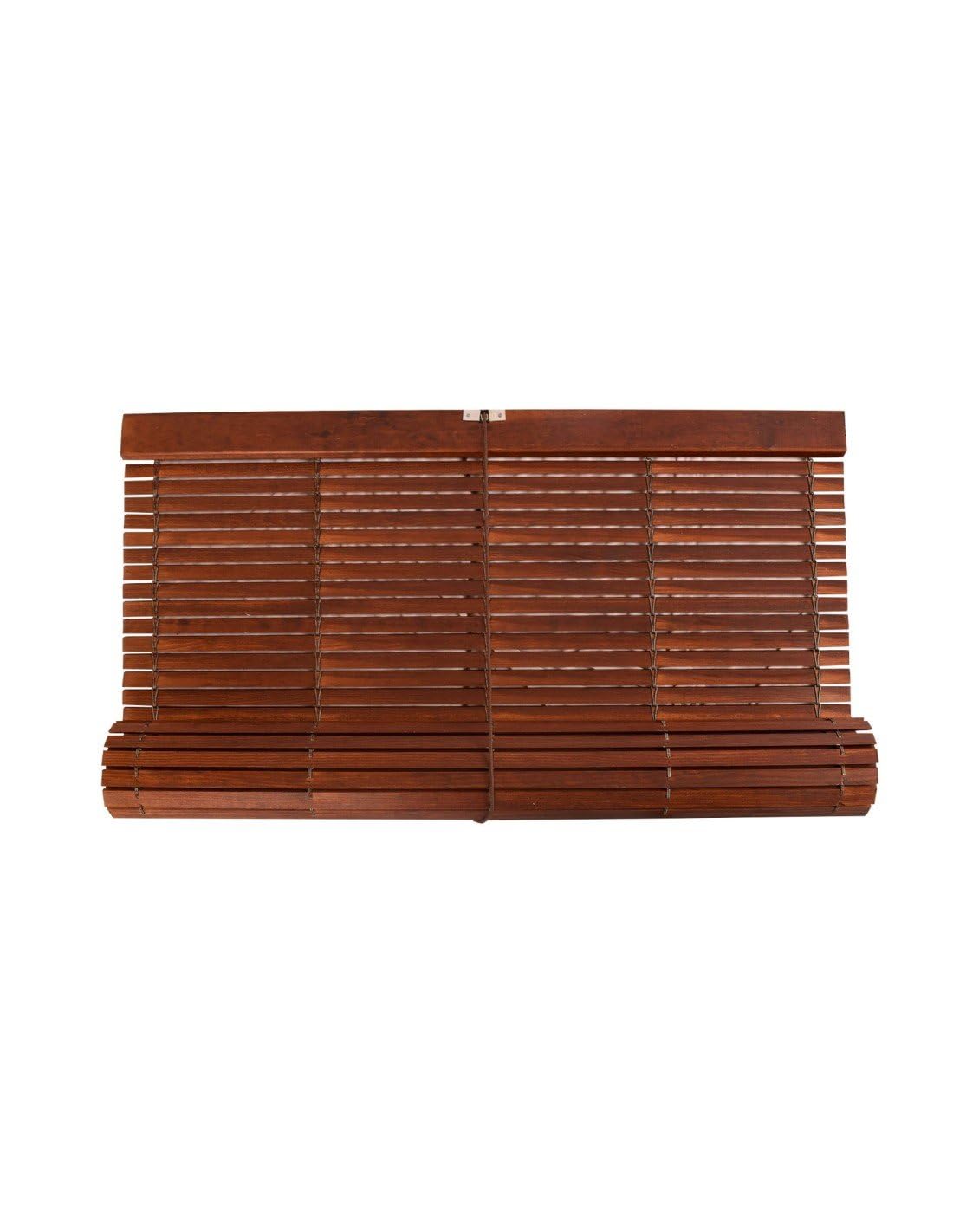 JARDIN202 - Persiana de Madera Alicantina con Polea Metálica - Estor Enrollable para Ventanas, Puertas, Salón | 125 x 240 cm (Nogal (Barnizada))