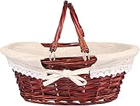 Vista 4 de 2 Pack Medium Size Wicker Basket with Handle, 12.6x9x4.7 in Wicker Picnic Basket with Liner, Empty Gift Basket, Oval Willow Woven Basket for Fruit