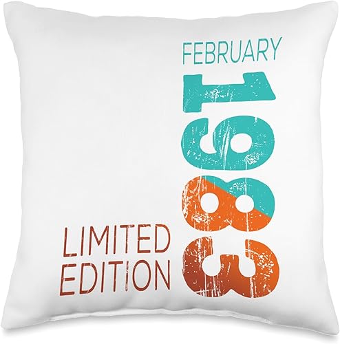 Birth February Retro Vintage 1983 Limited Edition February Year Retro Vintage 1983 Edition Throw Pillow, 16x16, Multicolor