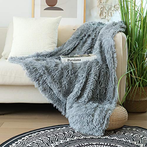 Decorative Extra Soft Faux Fur Throw Blanket 50" x 60",Solid Lightweight Fuzzy Reversible