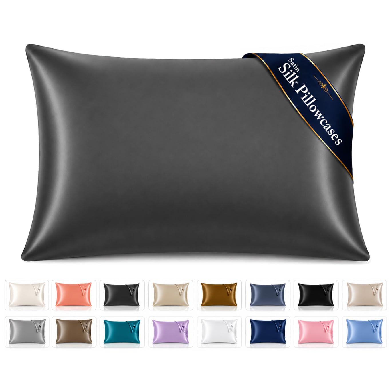Pamposh Satin Silk Pillowcases For Hair And Skin 2 Pack Standard Size with Envelope Closure