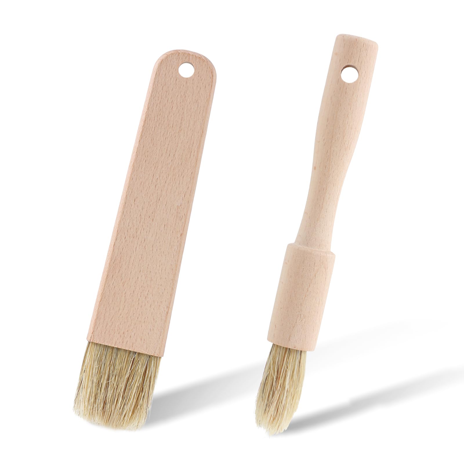 Ouligay 2 Stück Backpinsel Naturborsten Holz Grillpinsel Backen Ölpinsel Geölt Pastry Brushes BBQ Pinsel Koch Holzgriff Baking Brush Küchenpinsel für Grillen Rühren Kochen Sauce Marinade, 19cm Länge