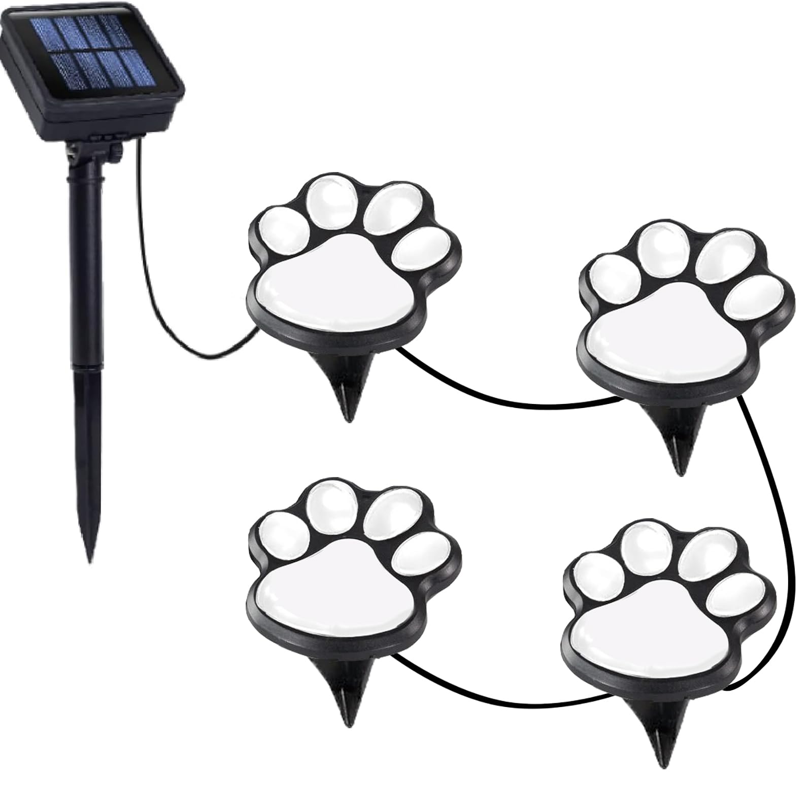 Blunem Paw Print Solar Lights - Outdoor Garden Decoration Waterproof, Cat Dog Animal Set (4), Pet Cemetery, Grave Memorial, Gifts for Pet Lovers (Cool White)