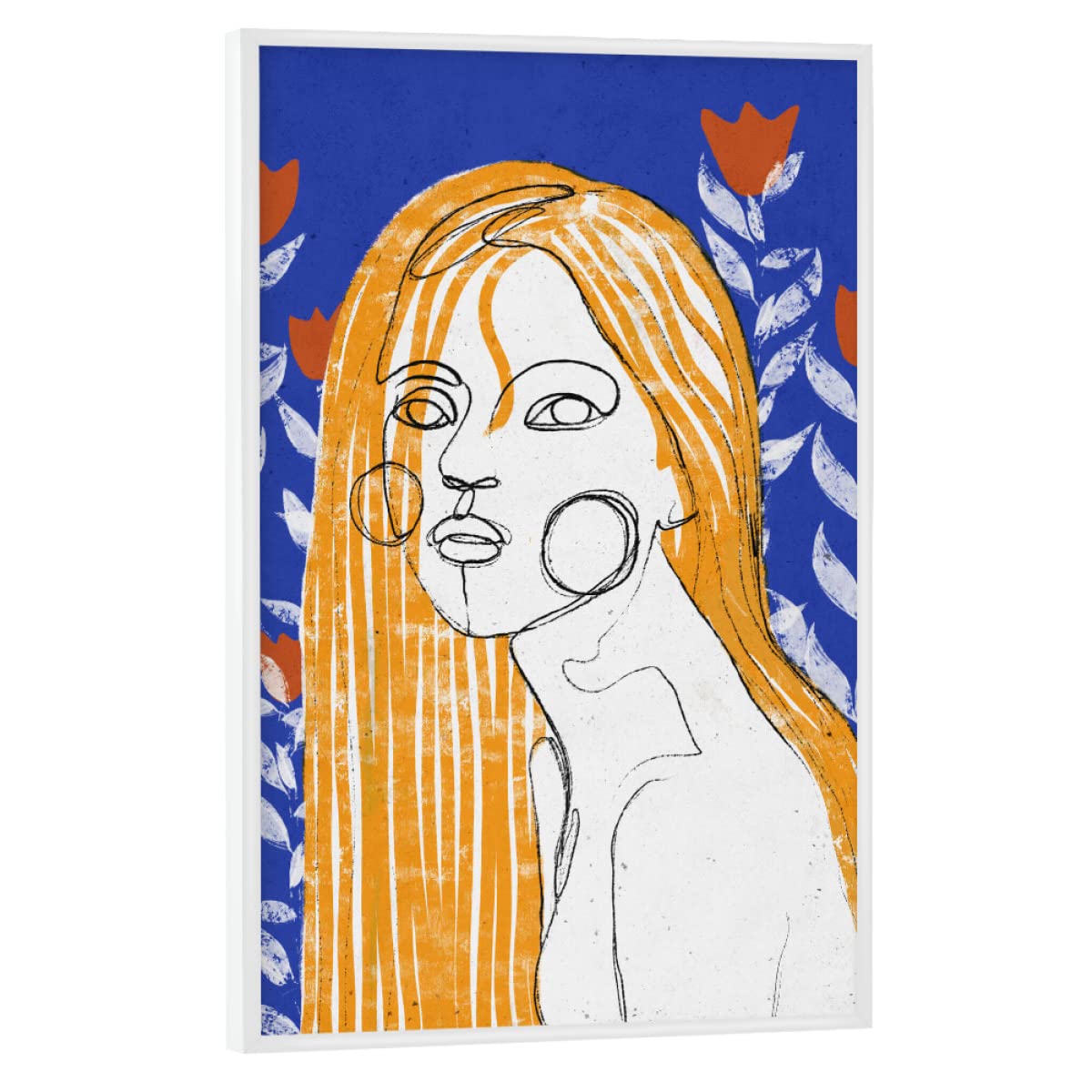 artboxONE Poster mit weißem Rahmen 60x40 cm Abstrakt Das Tulpenmädchen - Bild Frau Blumen Fineline