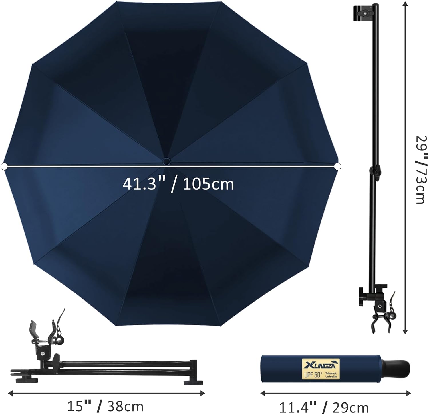 UPF 50+ Beach Umbrella with Adjustable Universal Clamp - Image 3
