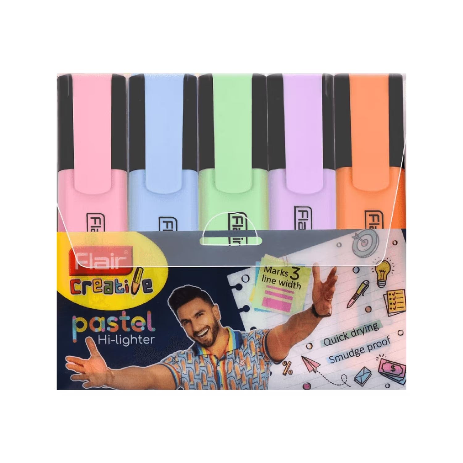 FLAIR Pastel 5 Shades Hi-lighter Pouch Pack | Flexible Line Width | Quick Drying & Smudge Proof Pastel Ink | Non-Toxic Ink, Safe For Childrens | 5 Smoothing Colors, Pack of 1-picture-31