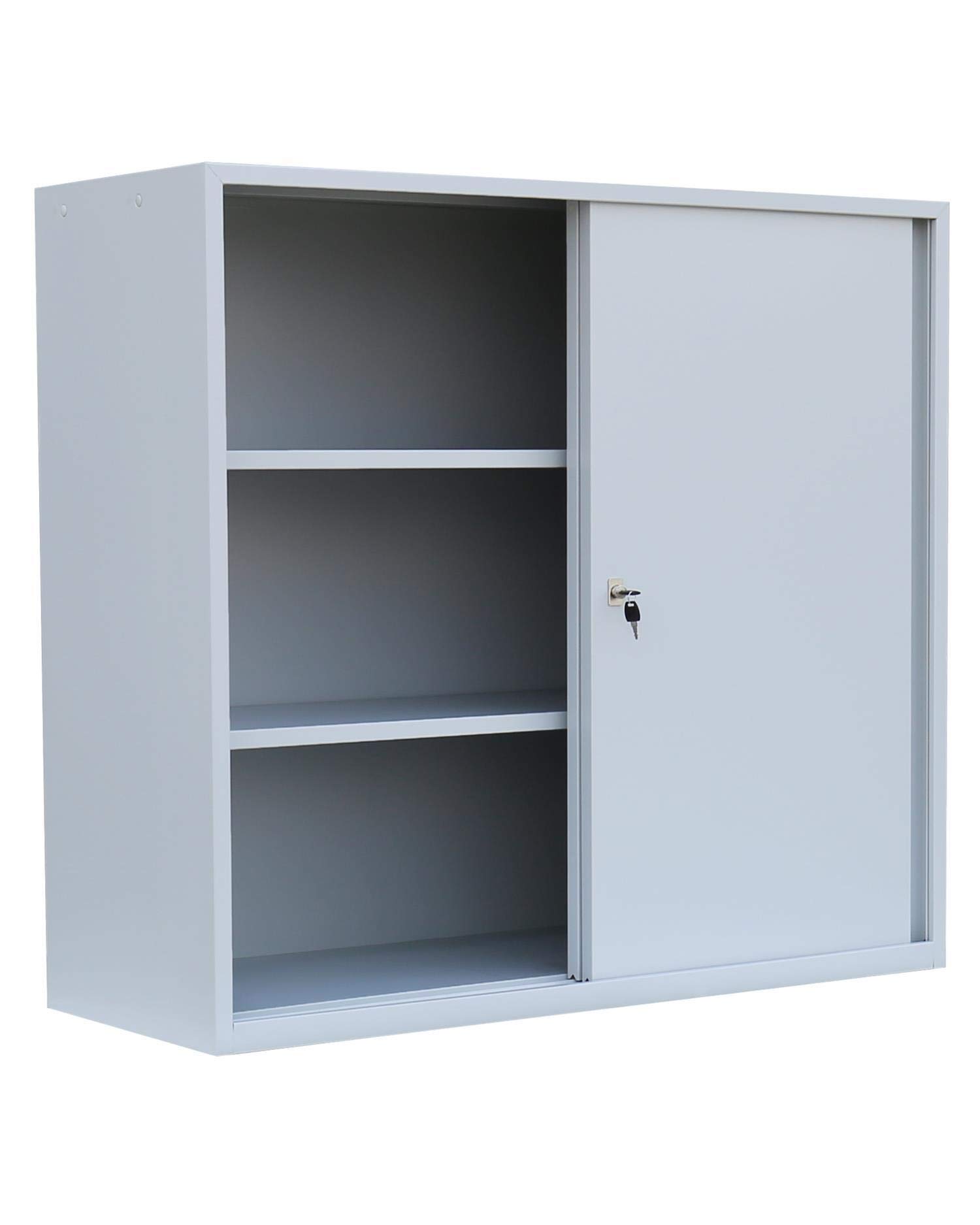 Schiebetürenschrank voll verschweißt Schiebetüren Büro Aktenschrank Sideboard aus Stahl grau 1090 x 1200 x 450 mm (Höhe x Breite x Tiefe) 550145