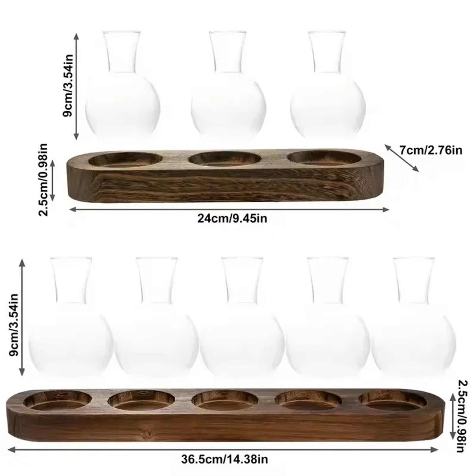 Vase Hydroponique Verre Terrarium en Verre for Plantes avec Plateau Bois – for Vase hydroponique de Propagation intérieur, décoration Bureau, Maison(Size A)