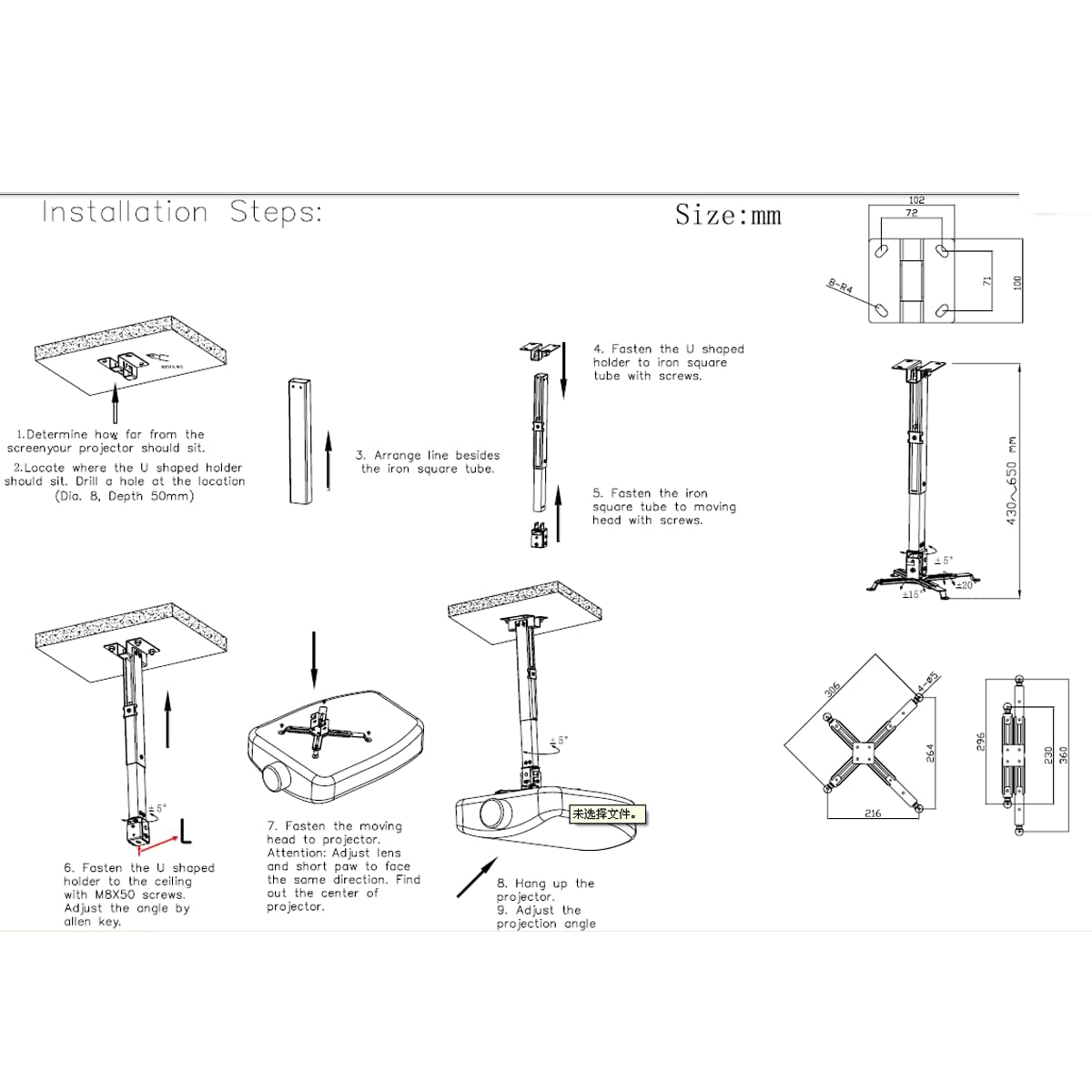 Henxlco Universal Projector Mount Wall or Ceiling Bracket with Adjustable Height and Extendable Arms Tilt DLP LCD Projection Mount for Home and Office Different Size Projector (White)