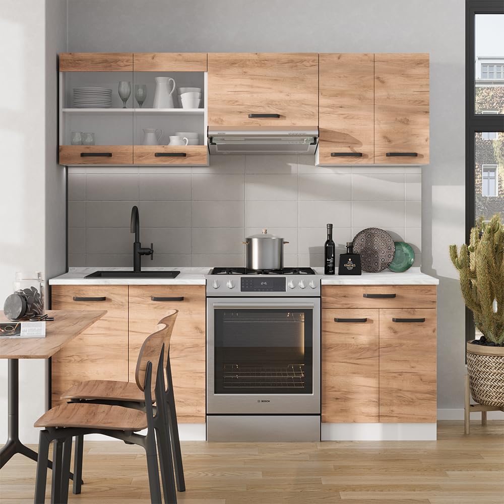 Vicco Küche R-Line, Goldkraft Eiche/Weiß, 200 cm ohne Arbeitsplatte, zur individuellen Erweiterung mit zusätzlichen Modulen geeignet