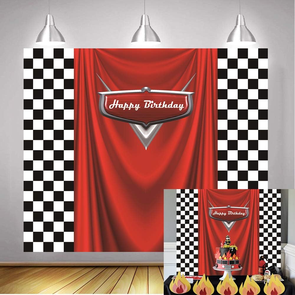 Daniu Red Car Racing Competition Backdrop Competition Car Racing Check Flag Background Kids boy Birthday Party Photography Banner Superman Cloak Decoration Supplies 6x5FT