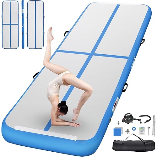 FBSPORT Inflatable Air Gymnastics Mat Training Mats 4/8 inches Thickness Gymnastics Tracks for Home Use/Training/Cheerleading/Yoga/Water with Pump