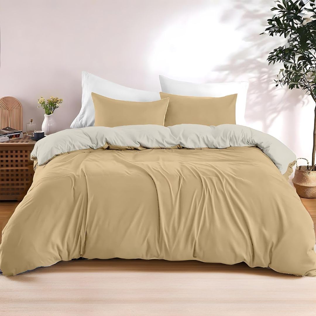 Dreamzie Copripiumino Matrimoniale 260x240 cm con 2 Federe 65x65 cm - Beige/Sabbia Set Copripiumino Matrimoniale 260x240