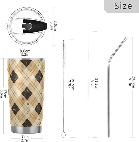 Miniatura 3 de Botella de agua de acero inoxidable de tablero de ajedrez marrón y negro con popote con tapa y popote para viaje, con tapa para camping, a prueba de