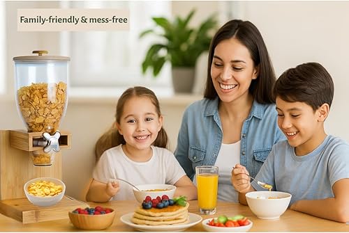 Miniatura 12 de Future & Friendly Finds Dispensador de cereales de bambú de 2 litros, elegante y duradero, recipiente de almacenamiento hermético para despensa y