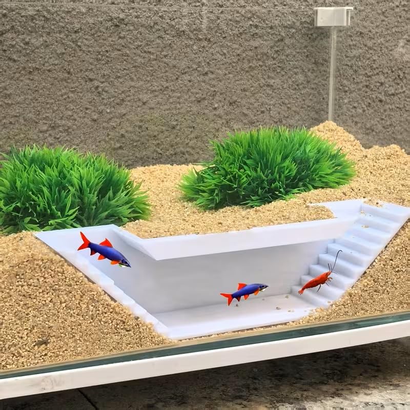 PetPhindU Aquarium Underground Tunnel Cave with Ladder, Under Gravel Hideout for Fish Shrimp, White Tank Decor, Viewing Access