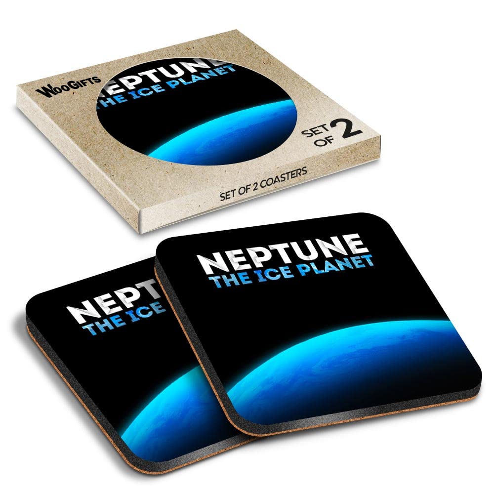 2 x Square Coasters - Neptune The Ice Planet Solar System Cork Backed MDF Glossy Tea Coffee Accessory #63214