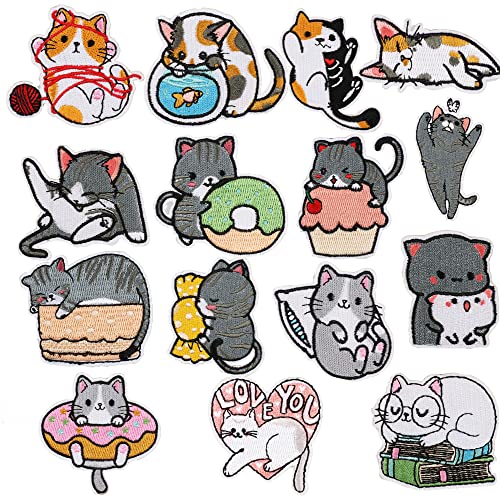 Iron On Patches for Clothing Repair, Cute Kitten Sew On Embroidery Appliques for Women and Girls, Decoration Patches for Masks Bags Jeans Jackets Shoes, 15PCS