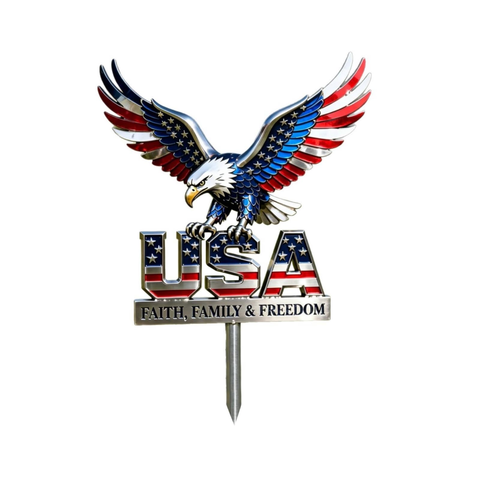 Metal Lawn Stake Sign Fade Resistant USA Flag Metal Sign Weatherproof Independence Day Garden Stake, 30-30cm | Eagles | Birds | Animals-image-46