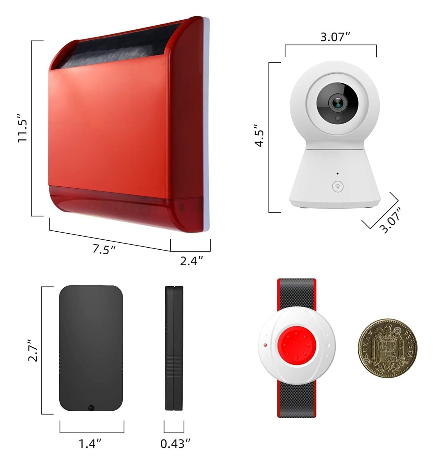 Sistema de alarma, De Alarma Al Aire Libre La Seguridad Del Antirrobo Sirena Flash Con Cámara 1080P Botón SOS For Los Ancianos/paciente(Set 2)