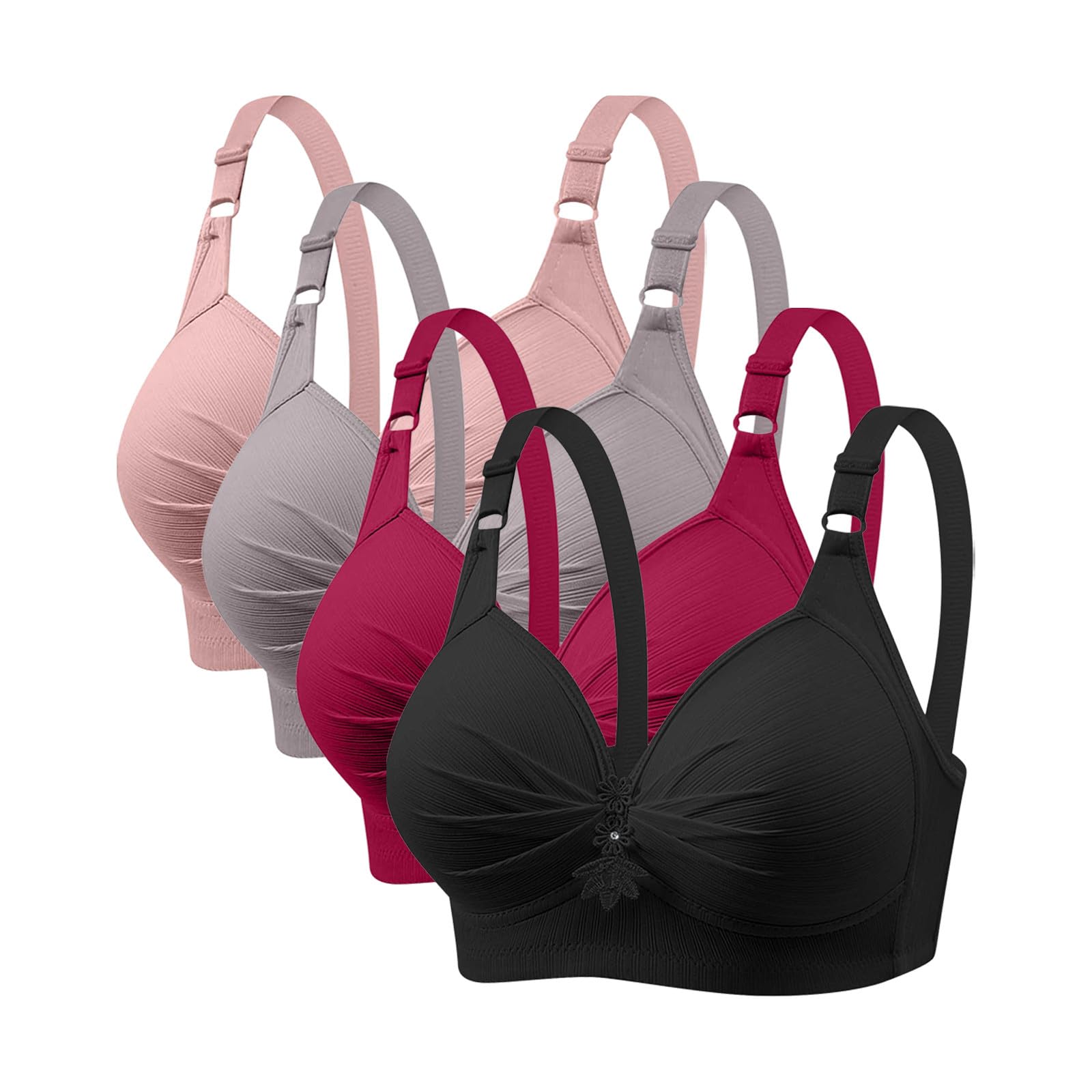 Push Up Bras for Women Pack of 4, No Underwire Comfort Bras Everyday Adjustable Breathable Wireless Bra B/C