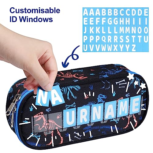 Image of Bagseri Pencil Case for Boys -Cute Pencil Case for Kids, Large Capacity Pencil Pouch Organizer for Student School Office Supplies, Pencil Bag with Name Card (Black, Dinosaur)