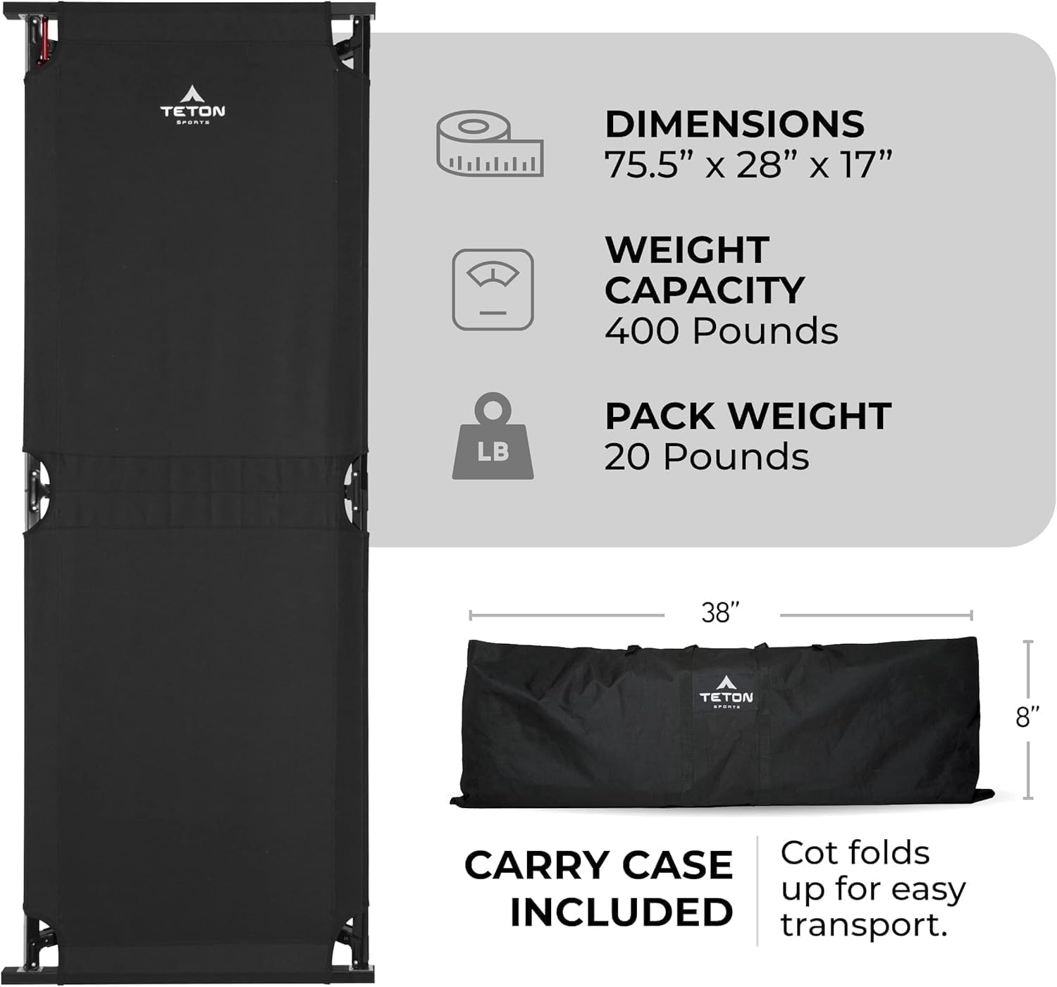 Teton Outfitter Camping Cot Heavy-Duty Oversized Folding Cot for Adults Comfortable Elevated Sleeping Bed Easy Setup product thumbnail 4