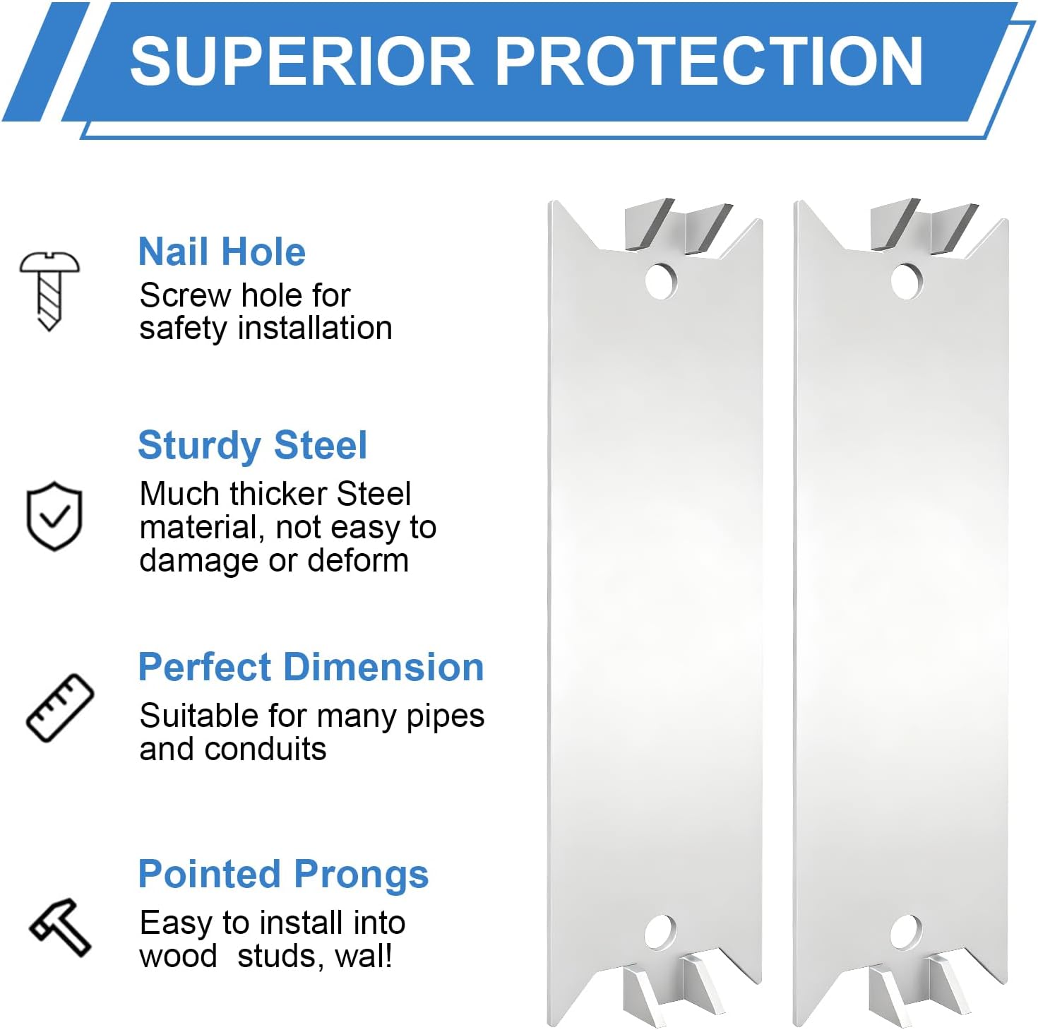 80 PCS Nail Plate for Wood Studs, 6x1.5 Inch Metal Cable Protector Plate with Pointed Prongs, Silver Powder Coated Anti-Nail Shield for Protecting Plumbing and Wiring, Electrical Safety Hardware