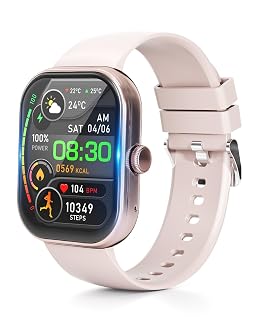 スマートウォッチ【稼働時間突破!業界初1000mAh電池&保護フィルム付属】Smart Watch 活動量計 腕時計 iPhone対応 アンドロイド対応 Bluetooth6.0 2.01インチ大画面 通話機能付き メッセージ通知 IP68生活防水 長持ちバッテリー 薄型 軽量 スポーツウォッチ 音楽再生 多機能スマートウォッチ 多種類運動モード 多種類文字盤 (ローズゴールド) - Amazon product rated Grade A