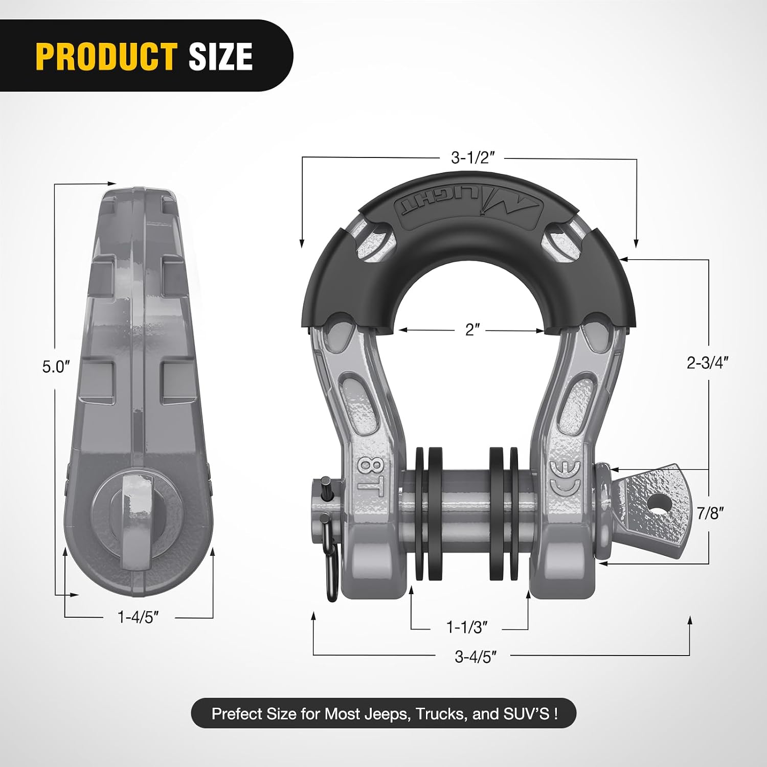 Nilight Mega D-Ring Shackles, 3/4" Heavy Duty Recovery Tow Shackle