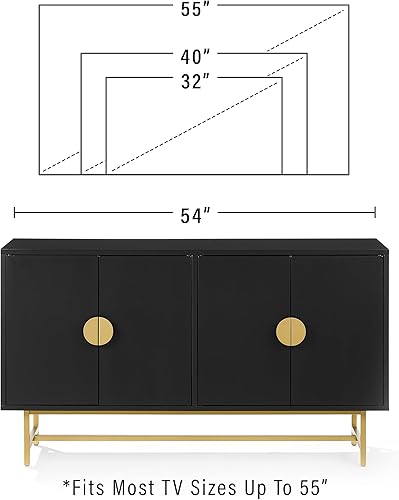 Miniatura 3 de Crosley Furniture Blair Mid-Century - Armario de buffet moderno con almacenamiento, sala de estar, credenza, negrodorado