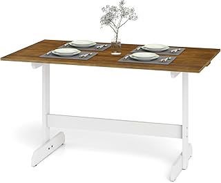 Giantex 55-Inches Dining Table for 4-6, Farmhouse Kitchen Table with H-Shaped Rubber Wood Leg, Adjustable Foot Pads, Rectangular Wood Dinner Tables for Dining Room, Home Office, Living Room, Dinette