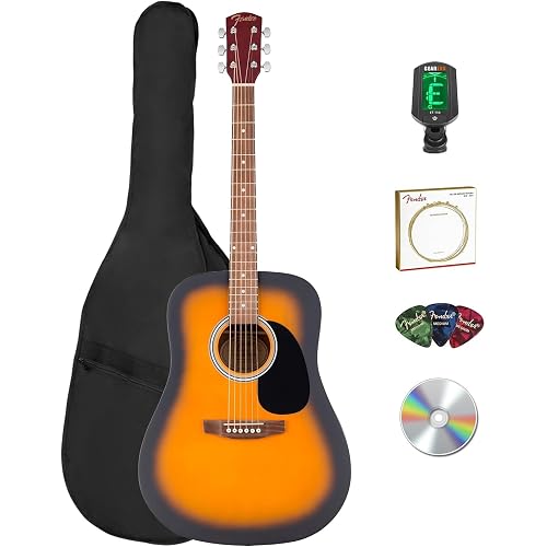 Fender FA Series Dreadnought Acoustic Guitar - Sunburst Bundle with Gig Bag, Tuner, Strings, Picks, and Austin Bazaar Instructional DVD