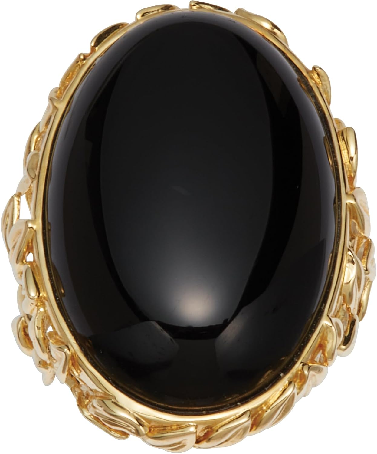 PalmBeach 18K Yellow Gold Oval Shaped Genuine Black Agate Ring Sizes 6-10