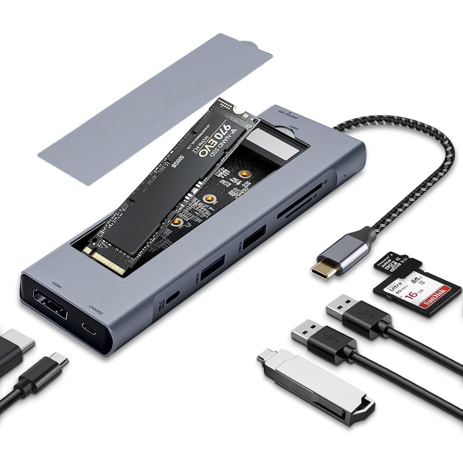 Amazon.com: 8-in-1 USB C Hub with M.2 NVMe SSD Enclosure, 4K HDMI