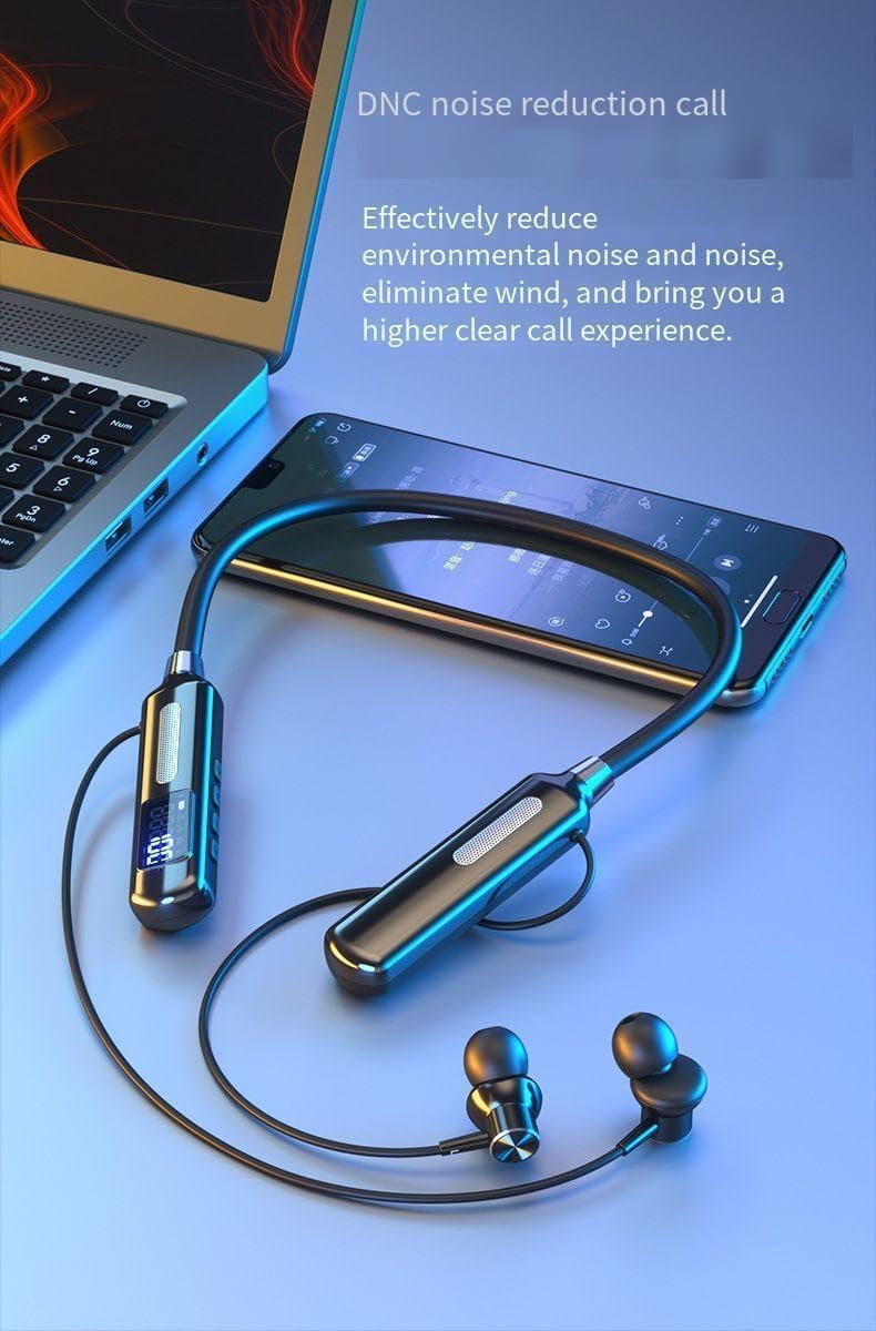 Sport Neckband Headphones Bluetooth 5.3 in Ear 100 Hours Working Time with LED Battery Indicator Magnetic Neckband,TF card can play music Wireless Stereo Headset IPX5 Waterproof for Sports/Workout