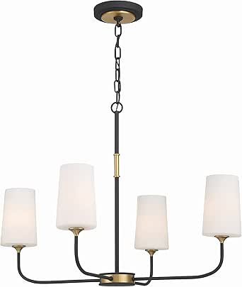 Crystorama Niles 4 Light Black Forged + Modern Gold Chandelier with Glass Shades