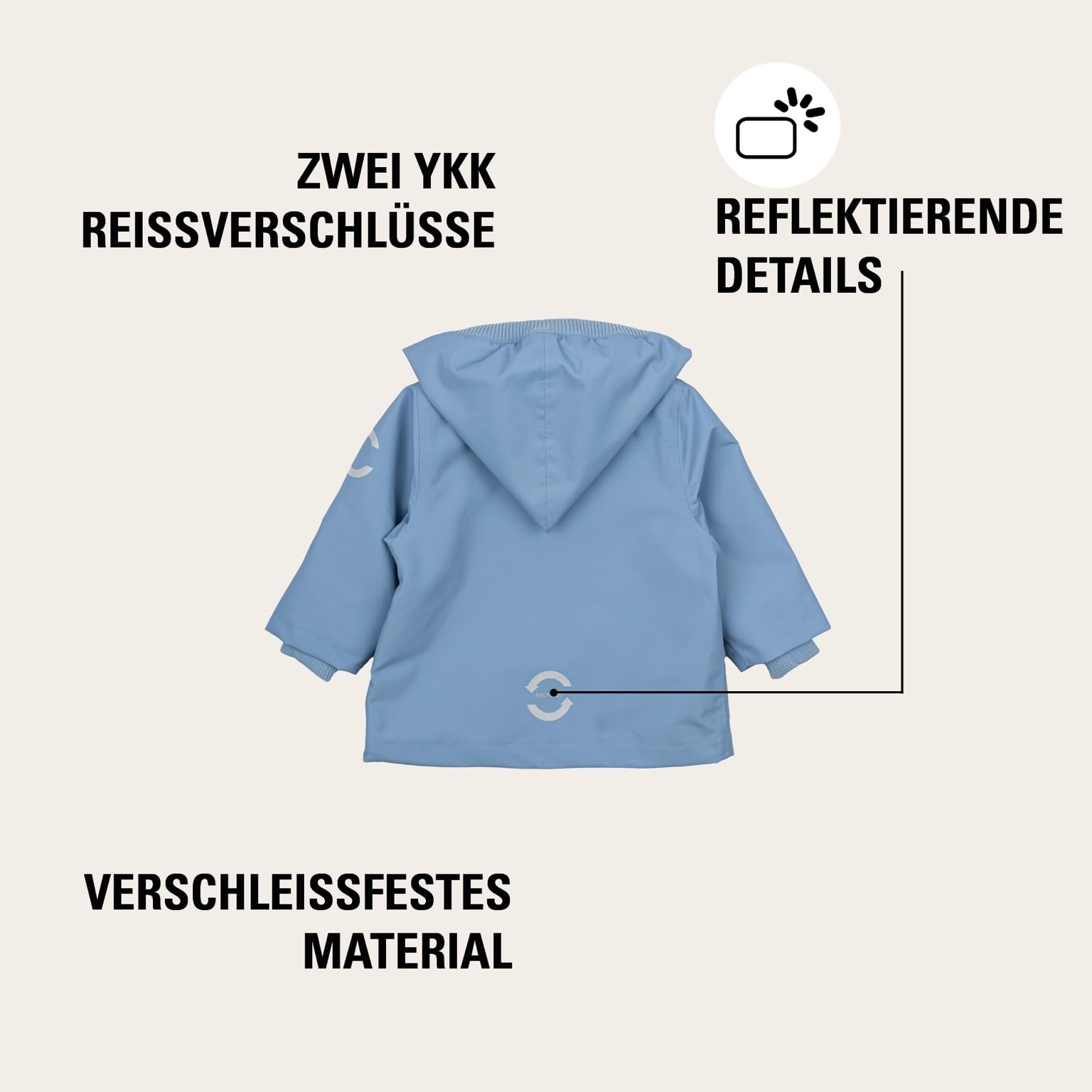 Mikk-line Übergangsjacke Kinder, Wasserdicht, Winddicht, Atmungsaktiv | Wasserdicht 8.000 mm, winddicht, atmungsaktiv, abnehmbare Kapuze, recyceltes Polyester, PFAS-frei, schmutzabweisend