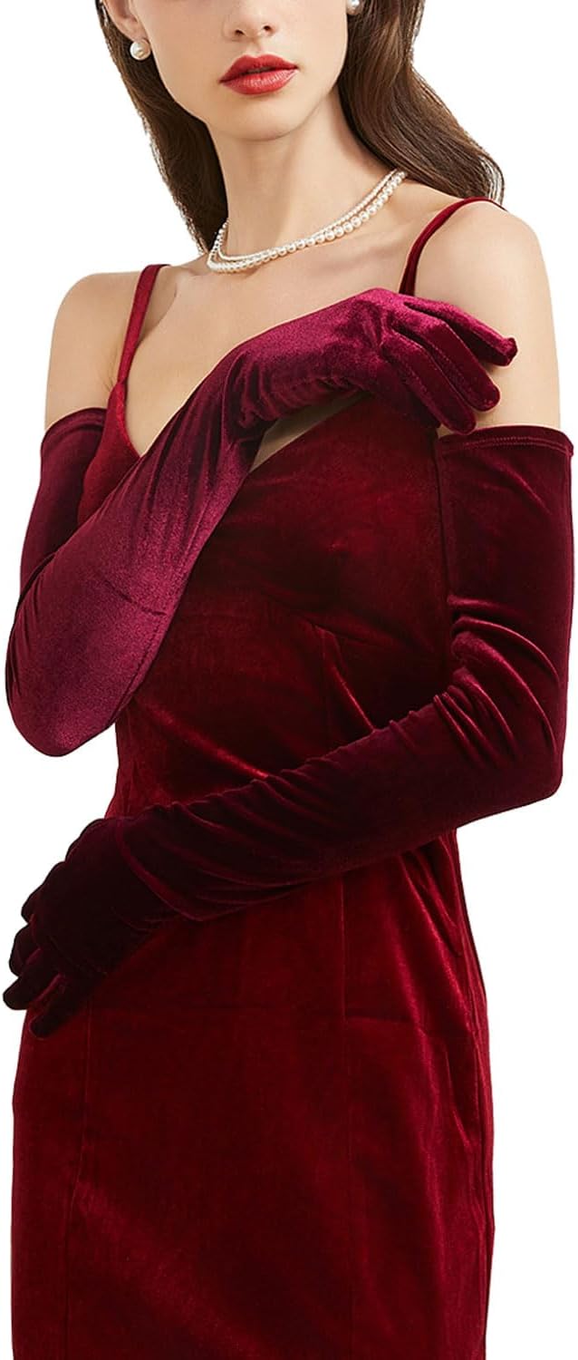 BRYCTSISEN Women’s Long Velvet Gloves Elbow Length 1920s Flapper Opera Party Gloves for Costume Dance