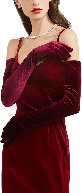 BRYCTSISEN Womens Super Long Velvet Gloves Elbow 1920s Opera Party Gloves