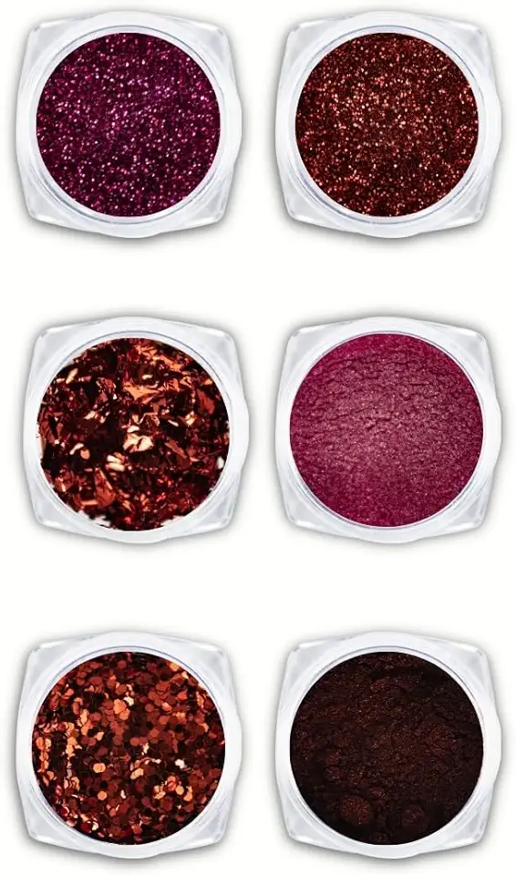 Kit 6 Glitter Pó Cromado Metalizado Unhas de Gel Vermelho